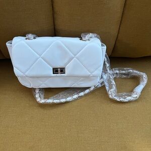White Quilted Crossbody Bag with Gold Accents